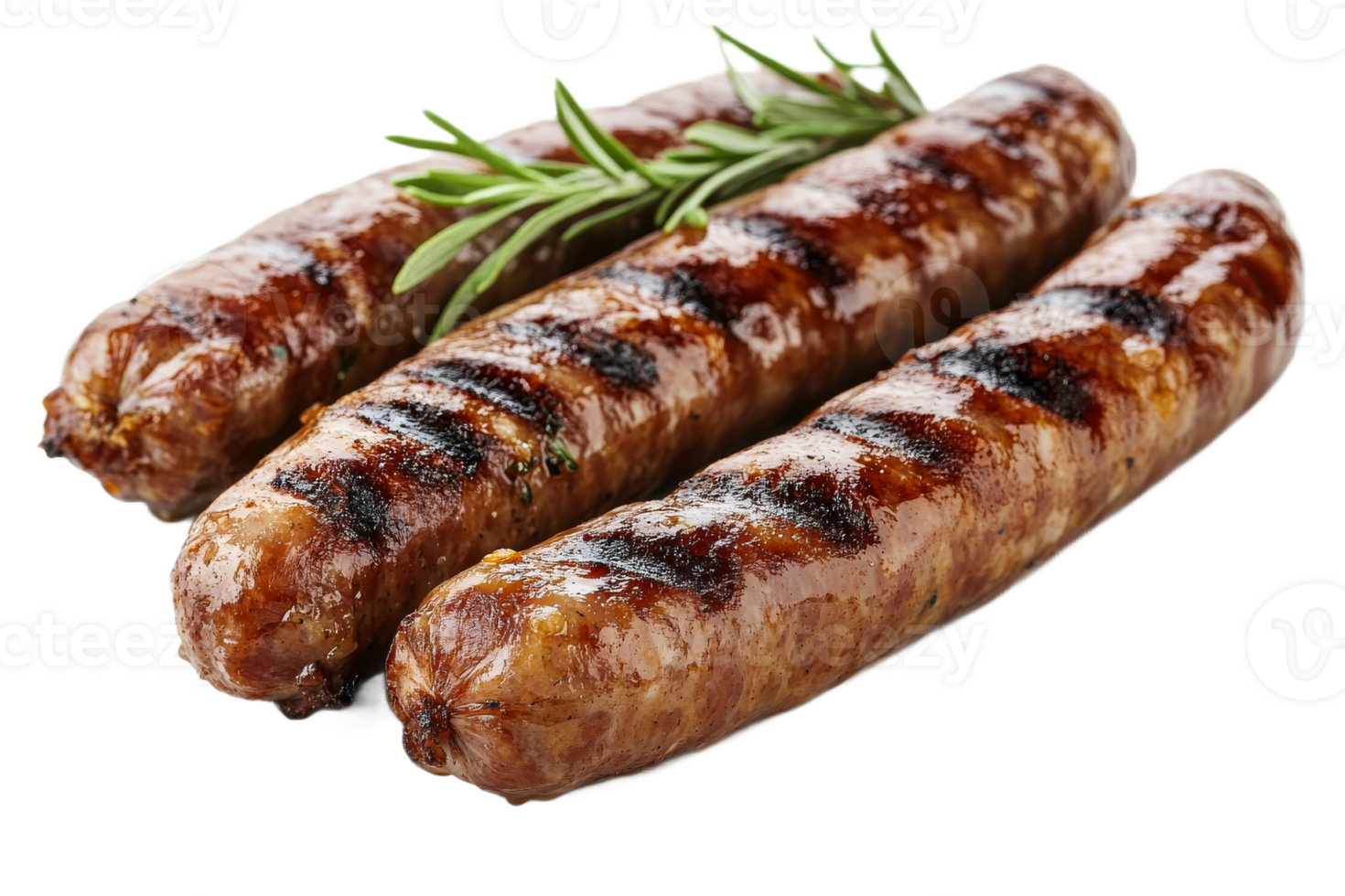 Grilled sausages with herbs on a transparent background png