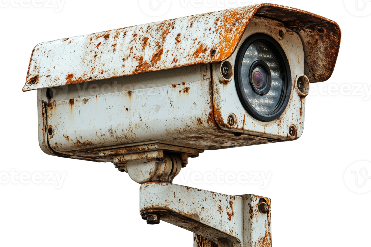 Rusty security camera on a metallic post in an urban area png