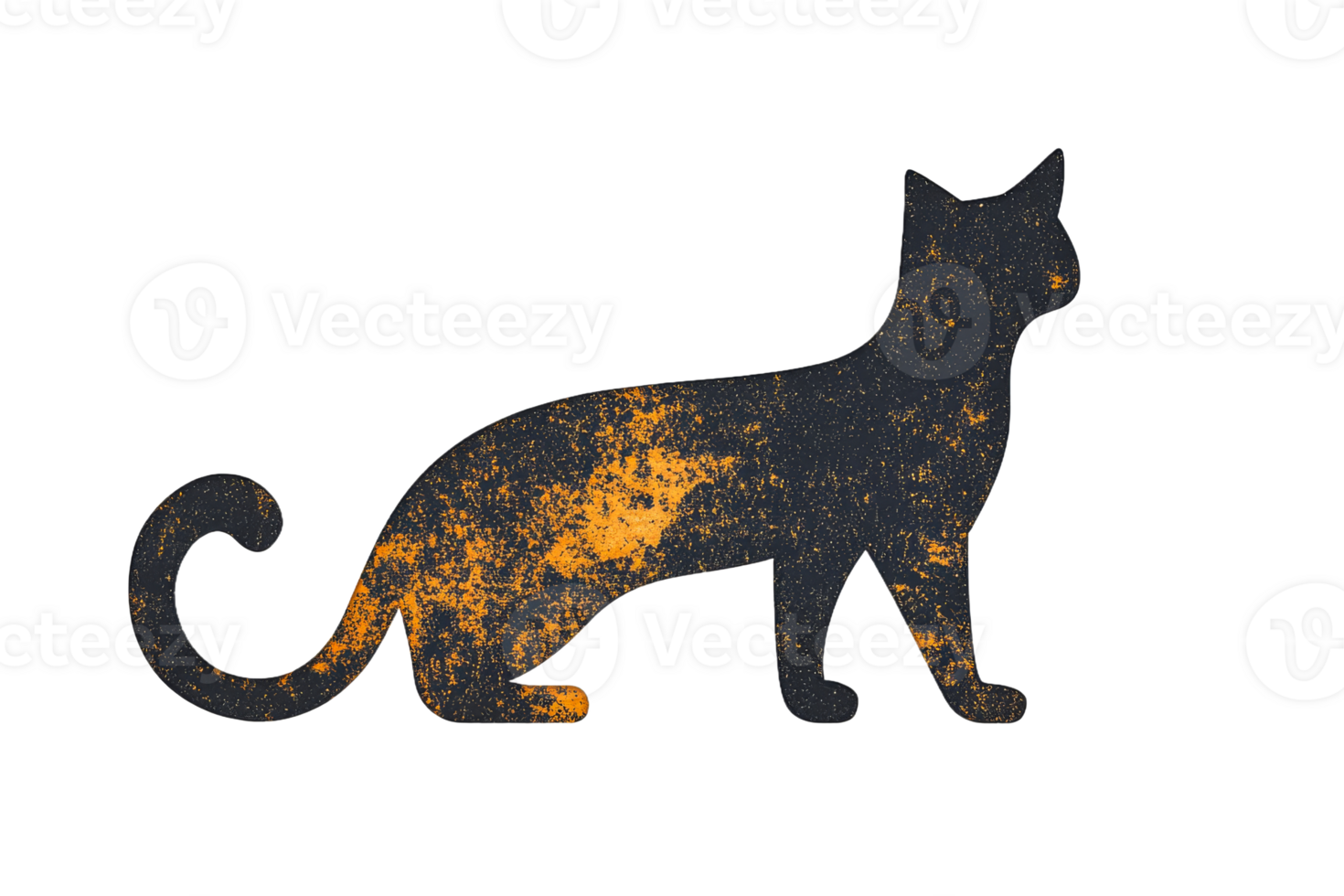 Stylized silhouette of a cat with orange texture png