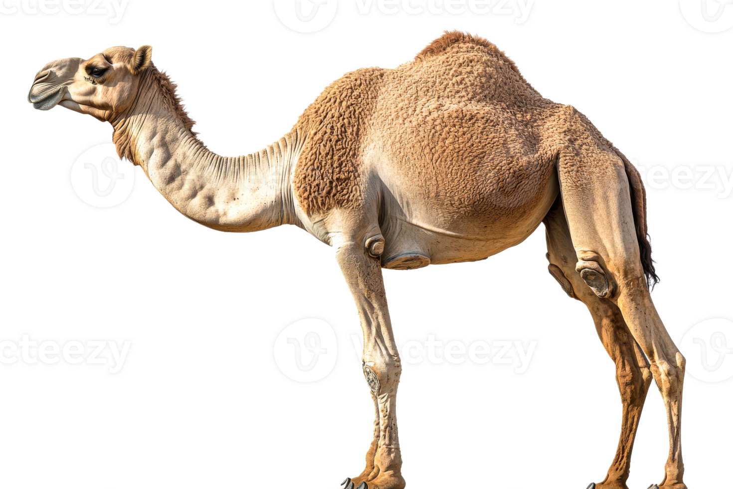Camel standing against a transparent background in daylight png