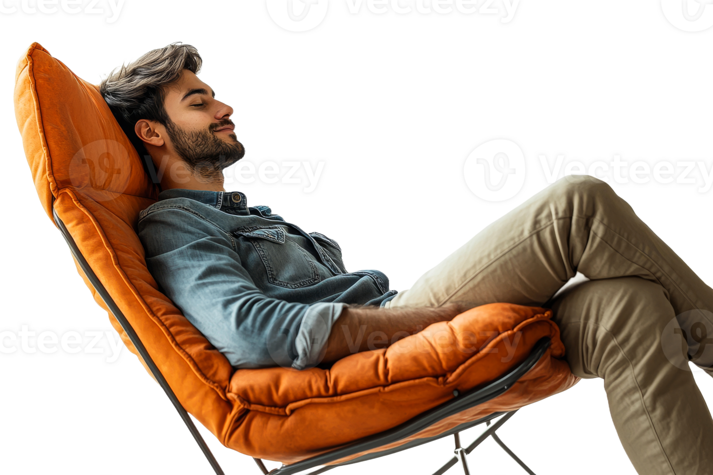 Man relaxing in stylish chair with a modern design png