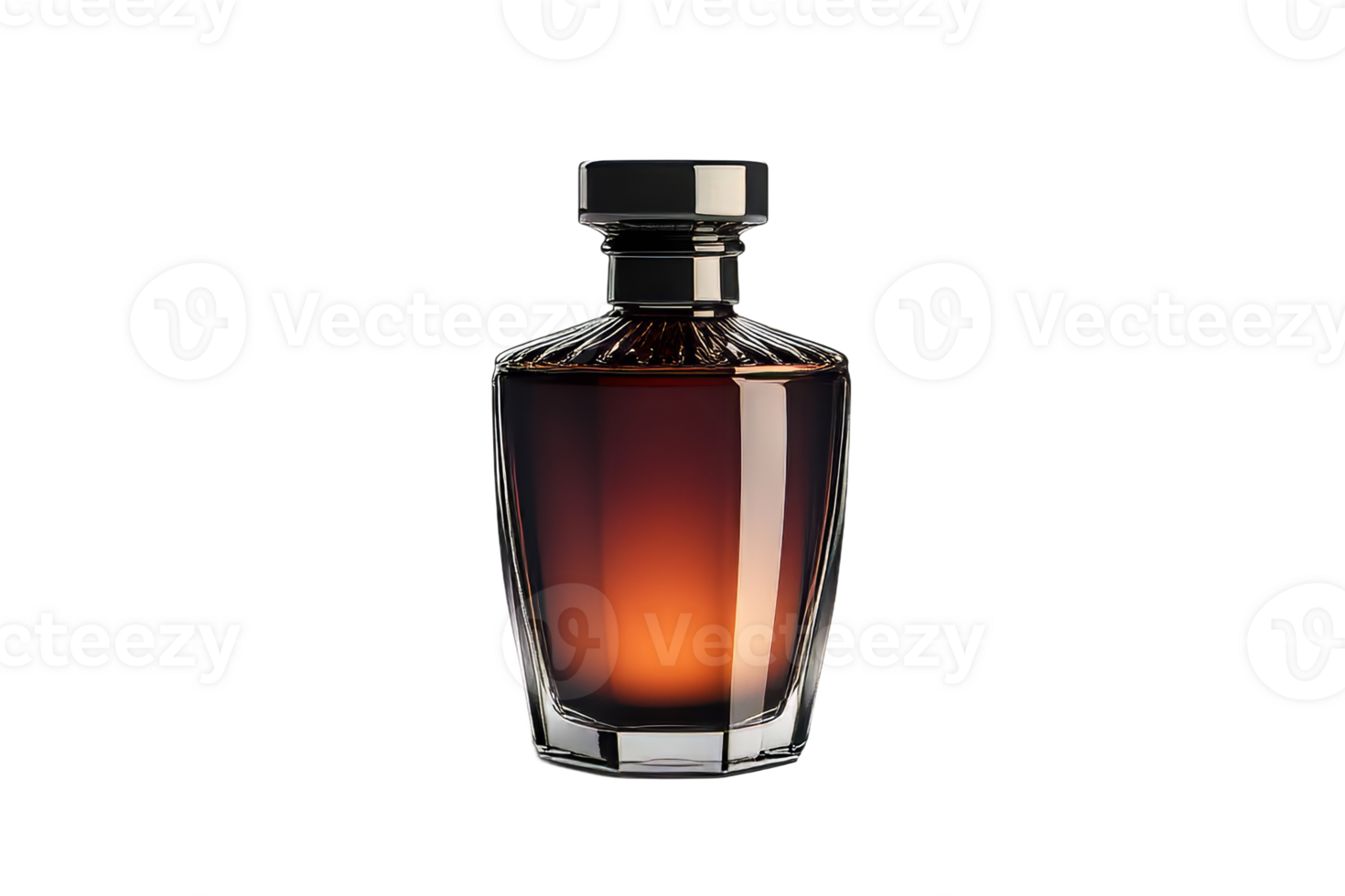 Elegant glass bottle filled with dark liquid png