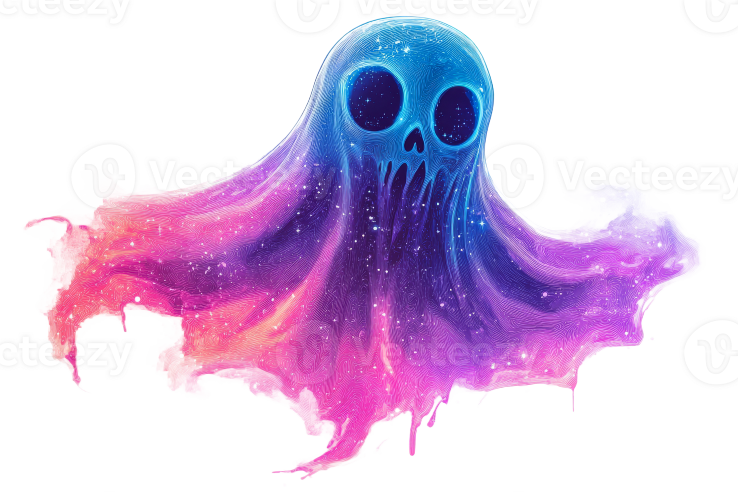 Colorful ghost with a skull face floating in space png
