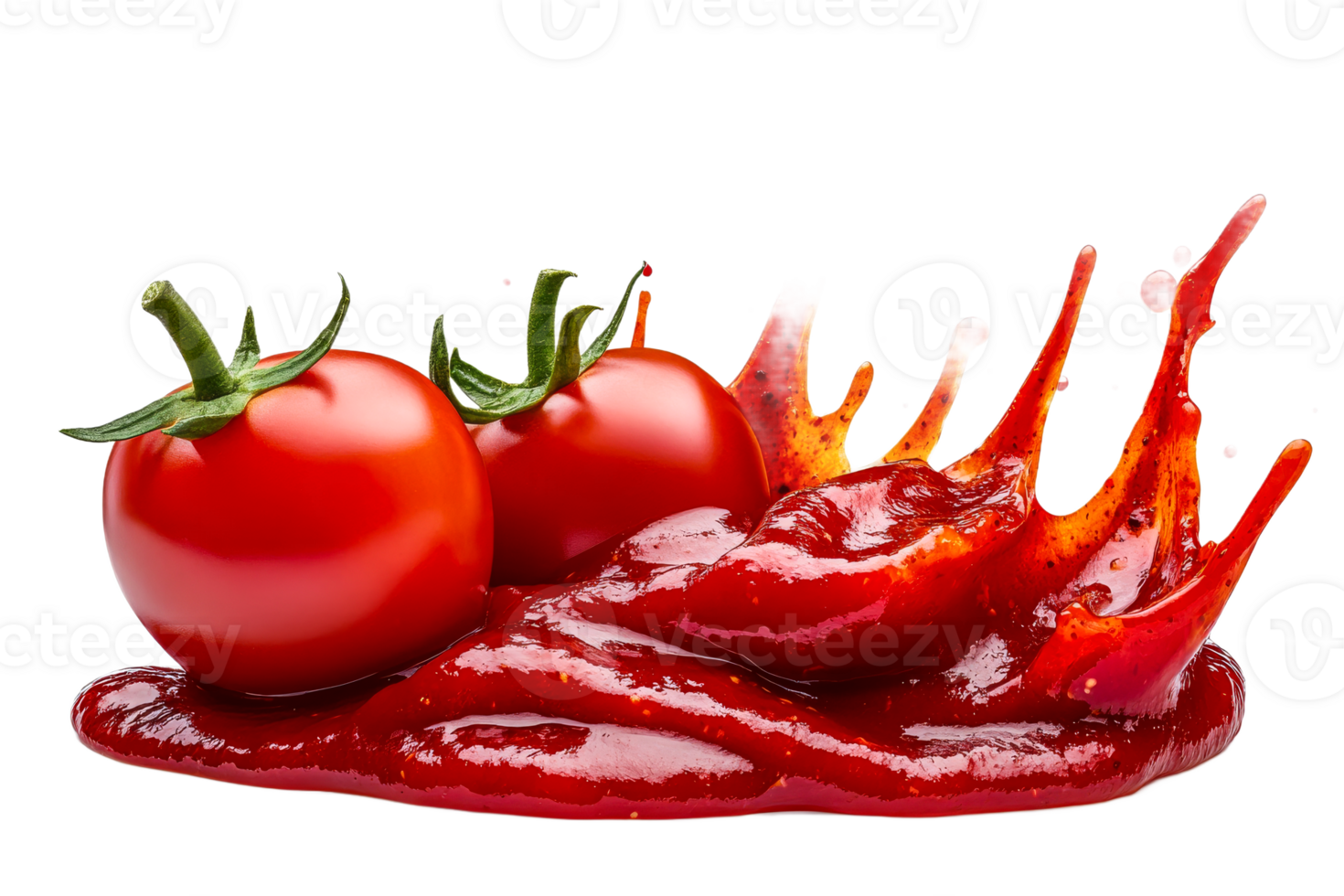 Tomatoes in bright red sauce on white backdrop png