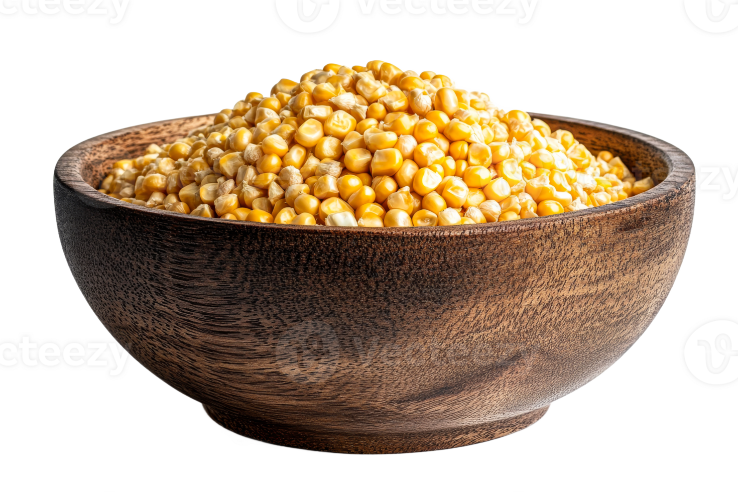 Dried corn kernels in wooden bowl on transparent background png
