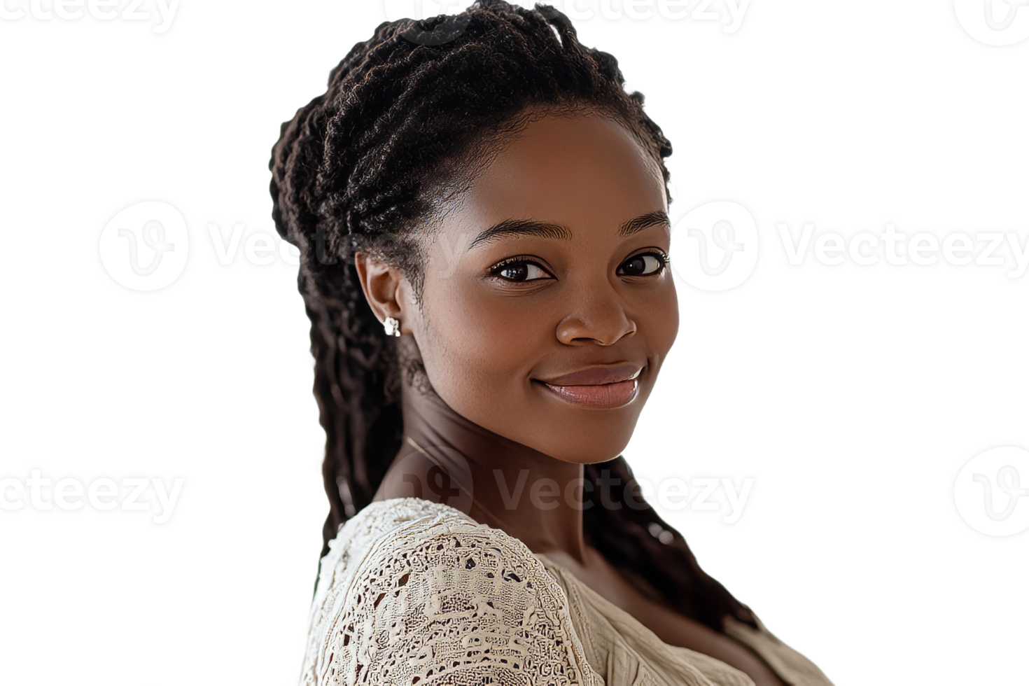 Woman with dreadlocks poses on transparent background png