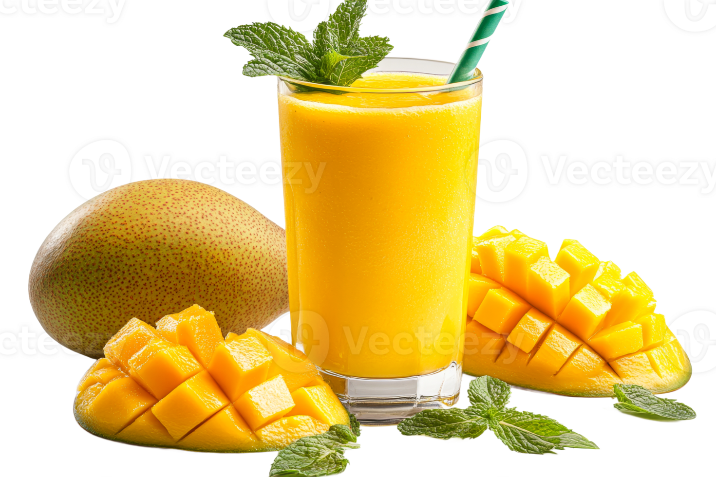 Fresh mango smoothie with mint on transparent background png
