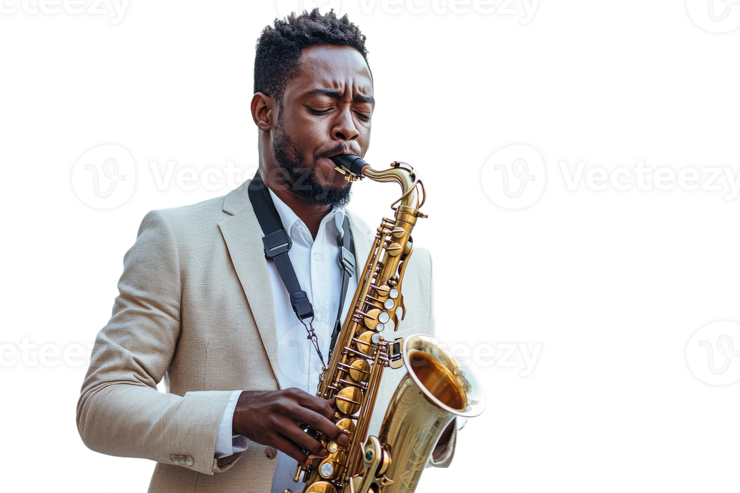 Musician playing saxophone with passion and style png
