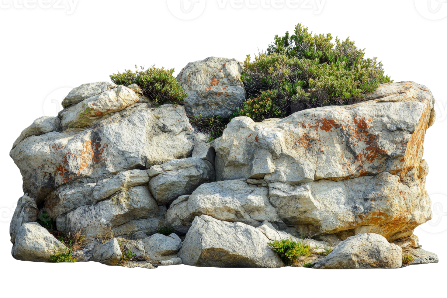 Large rock with greenery on transparent bg png