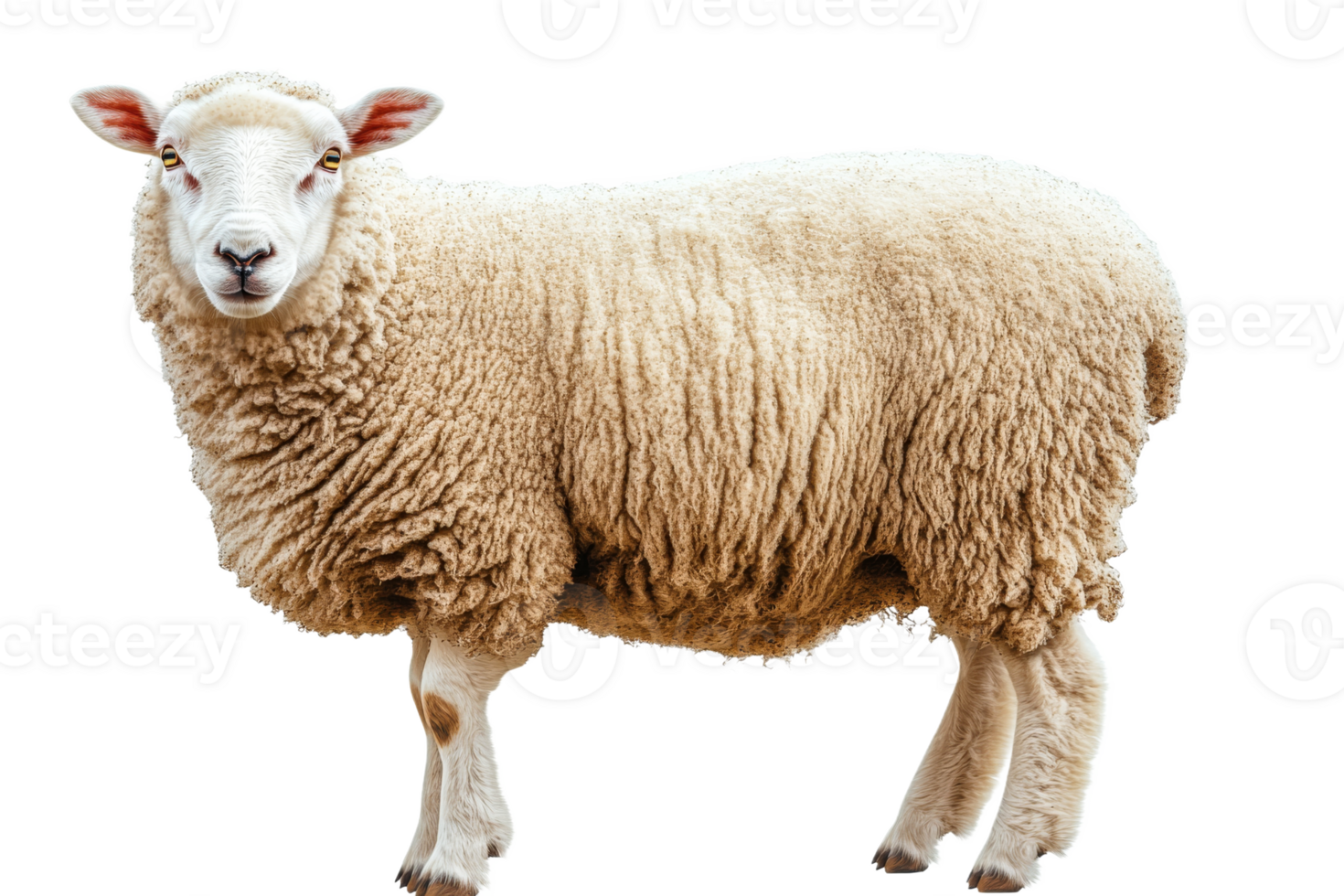 Wooly sheep standing, cut out transparent png