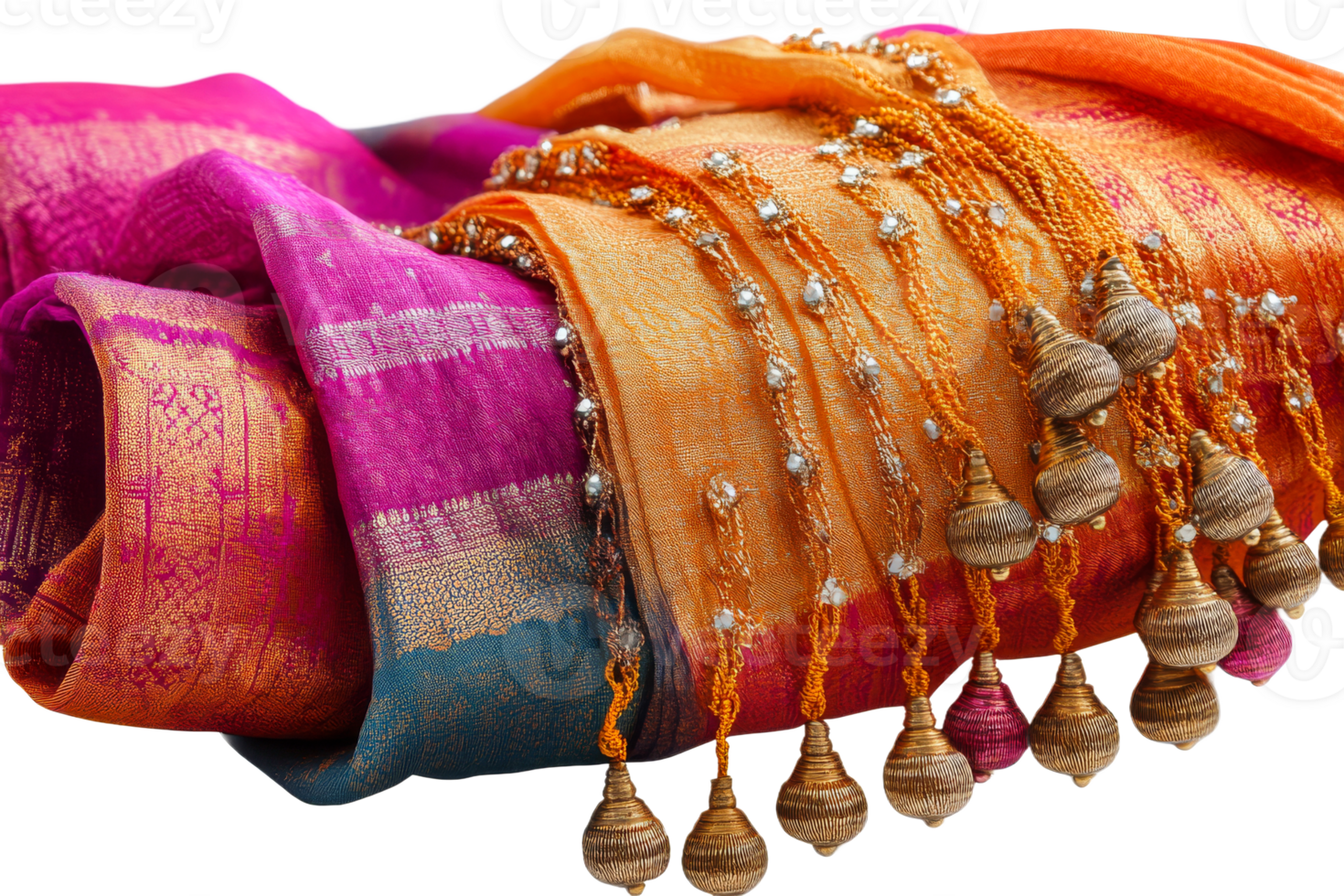 Elegant vibrant silk scarves with detailed embellishments png