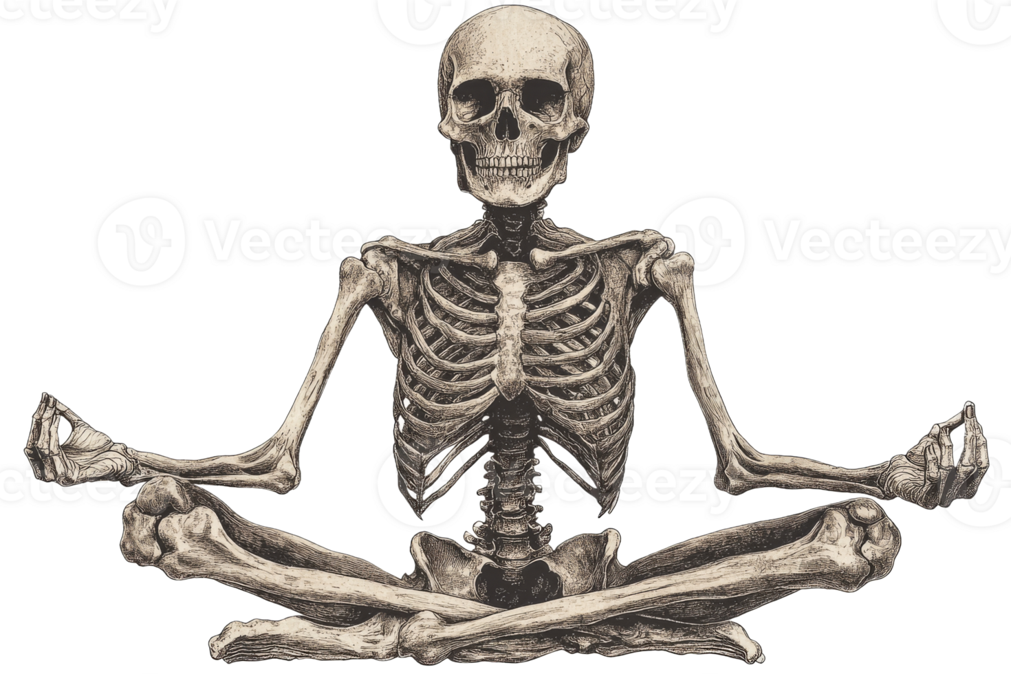 Skeleton in a meditative pose with transparent background png