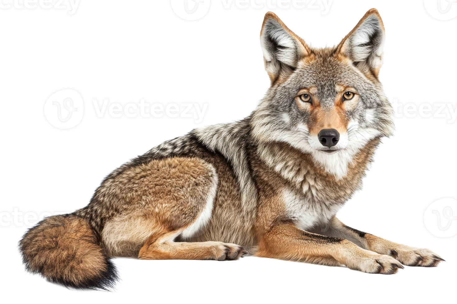Coyote resting calmly on a white background png