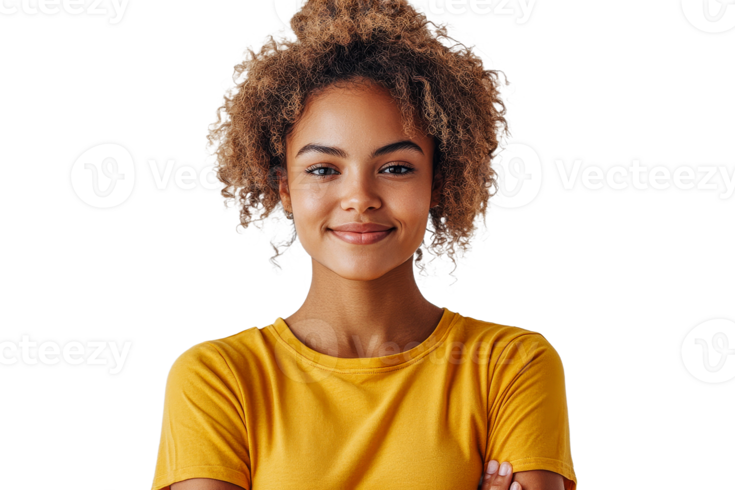 Confident young woman smiling on clear backdrop png