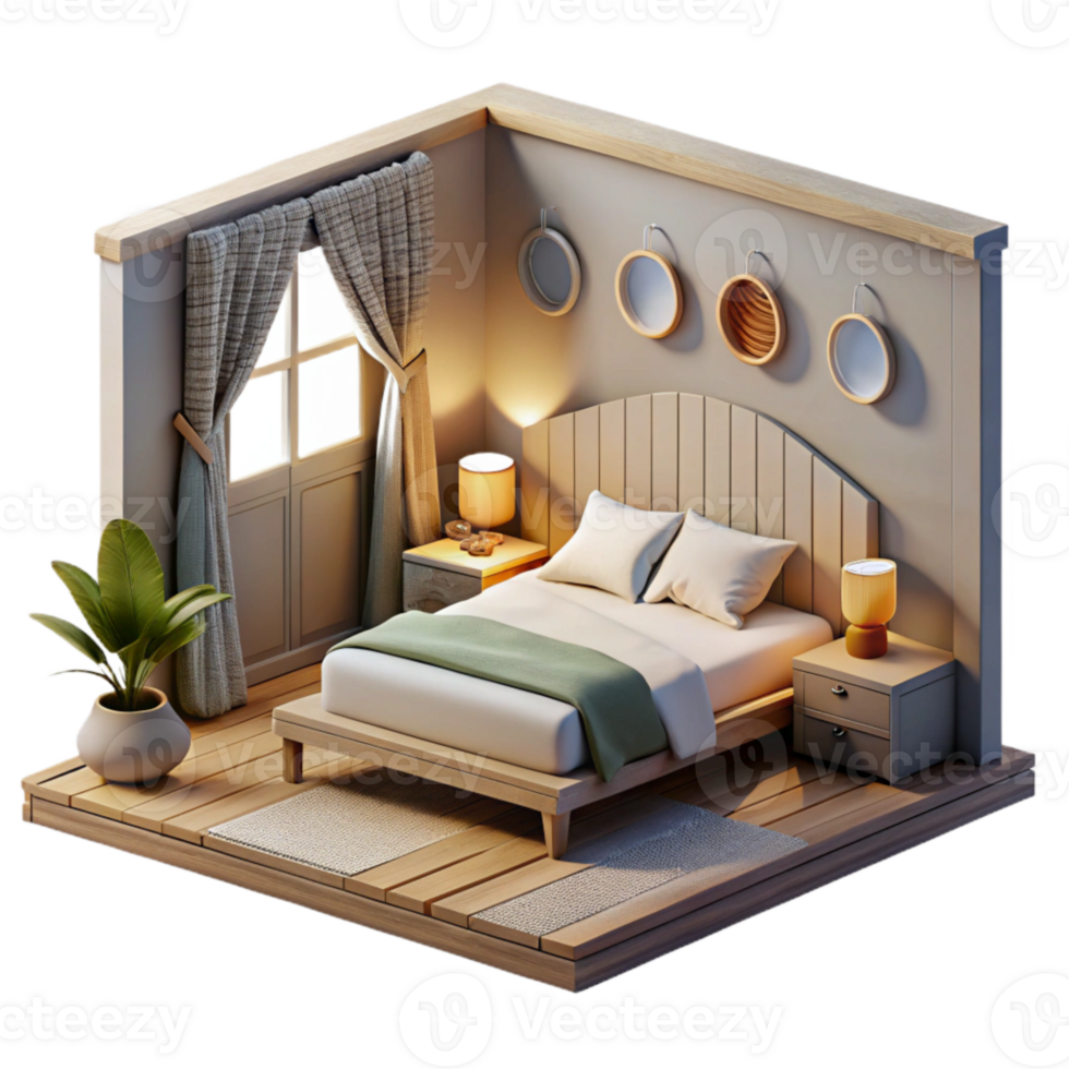 extraordinary modern Minimalist Bedroom Front View Isolated genuine png