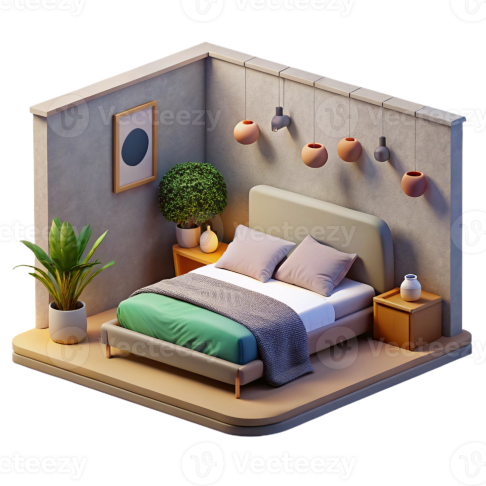 serene minimalist Minimalist Bedroom Front View Isolated high quality png