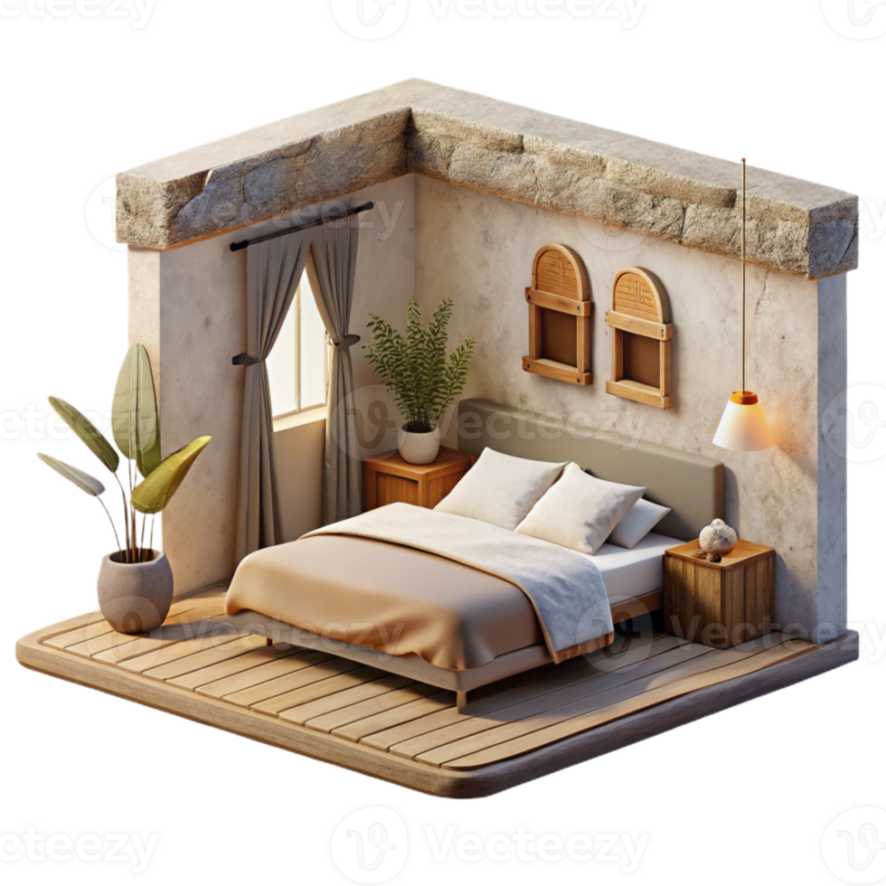 serene traditional Minimalist Bedroom Front View Isolated genuine png