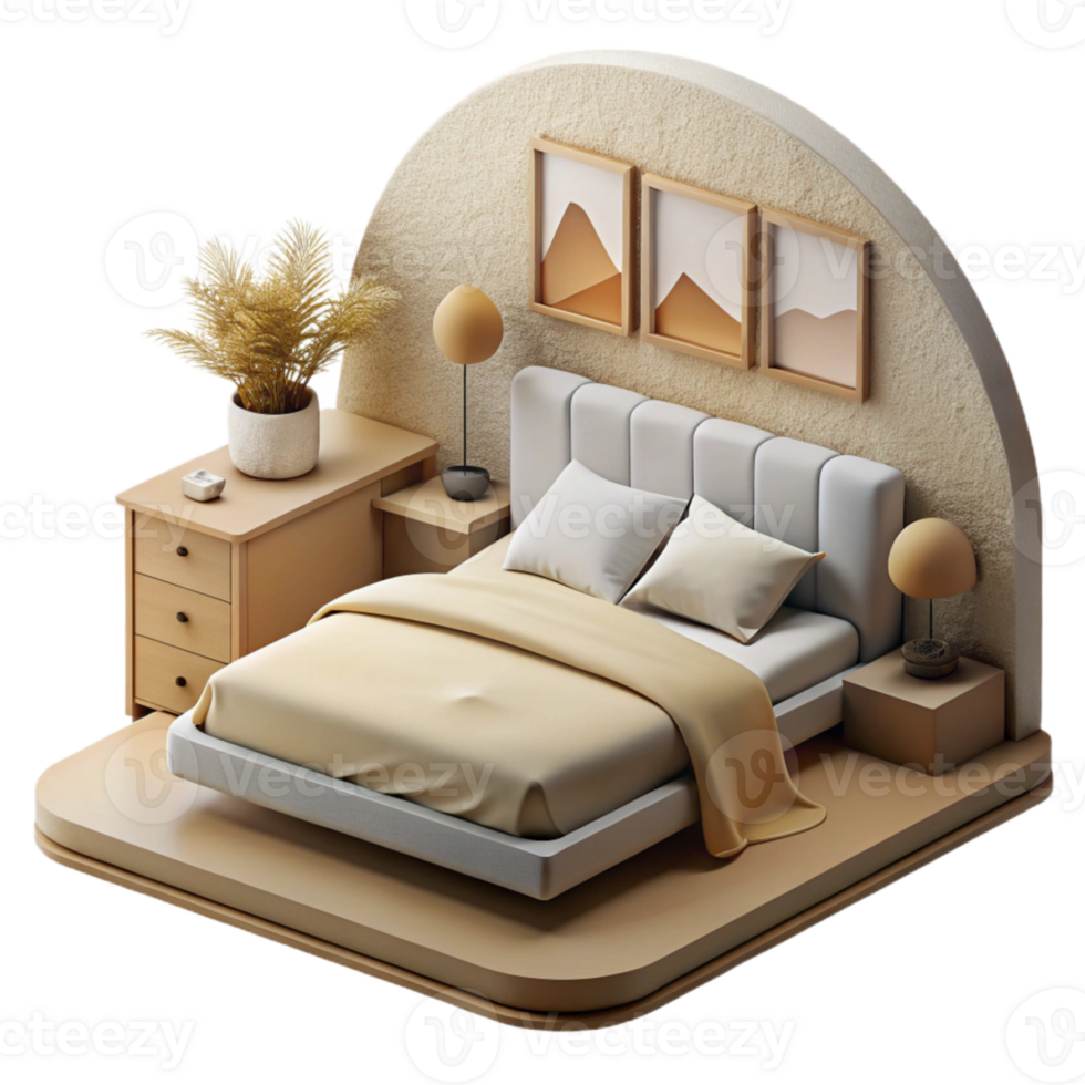 magnificent classic Minimalist Bedroom with Beige Bedding Cutout genuine png