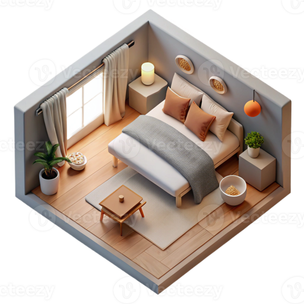 dramatic rustic Minimalist Bedroom Top View Isolated original png