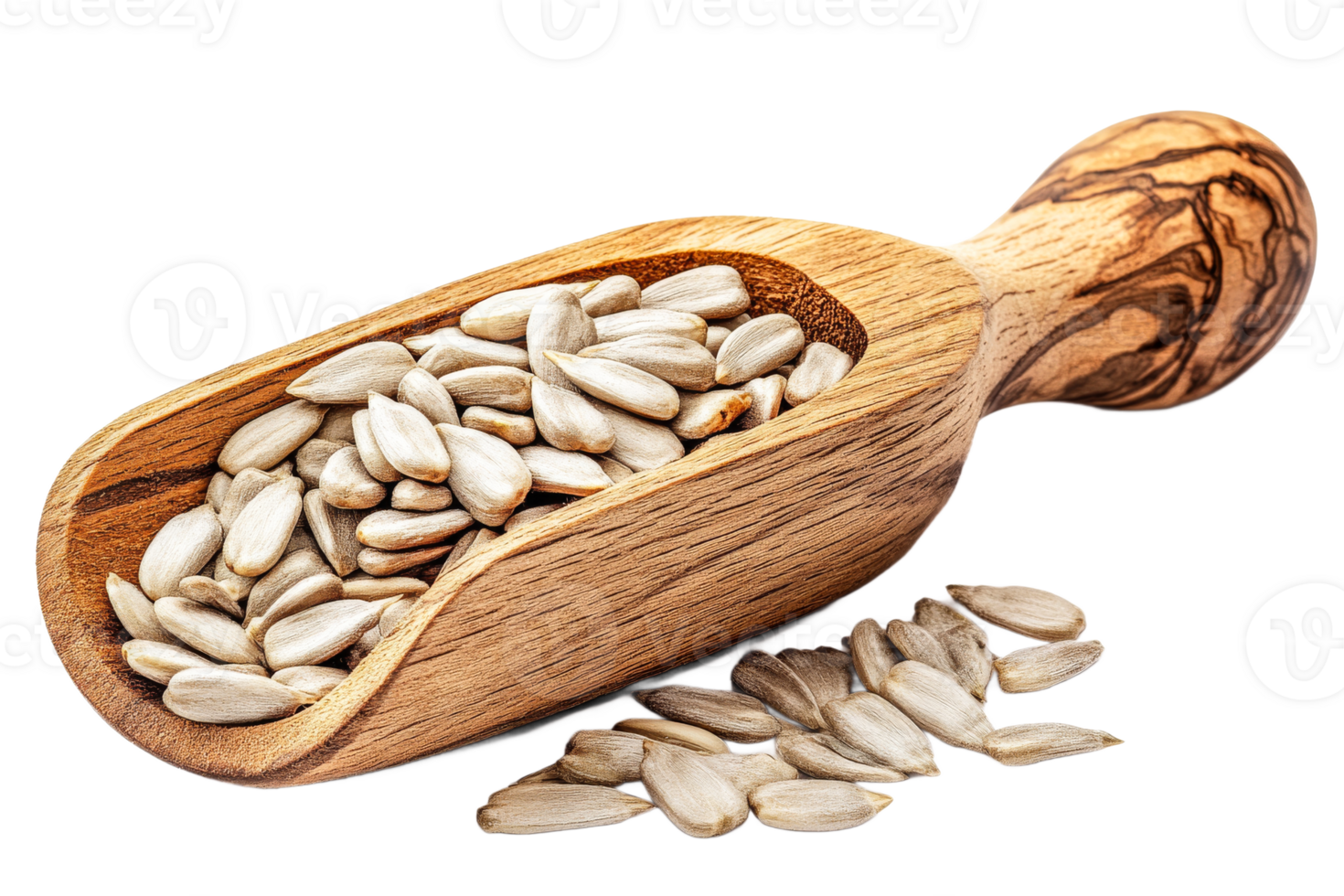 Wooden scoop with sunflower seeds, transparent bg png