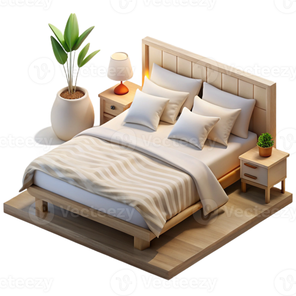 extraordinary contemporary Minimalist Bedroom with White Bedding Transparent Background high resolution png