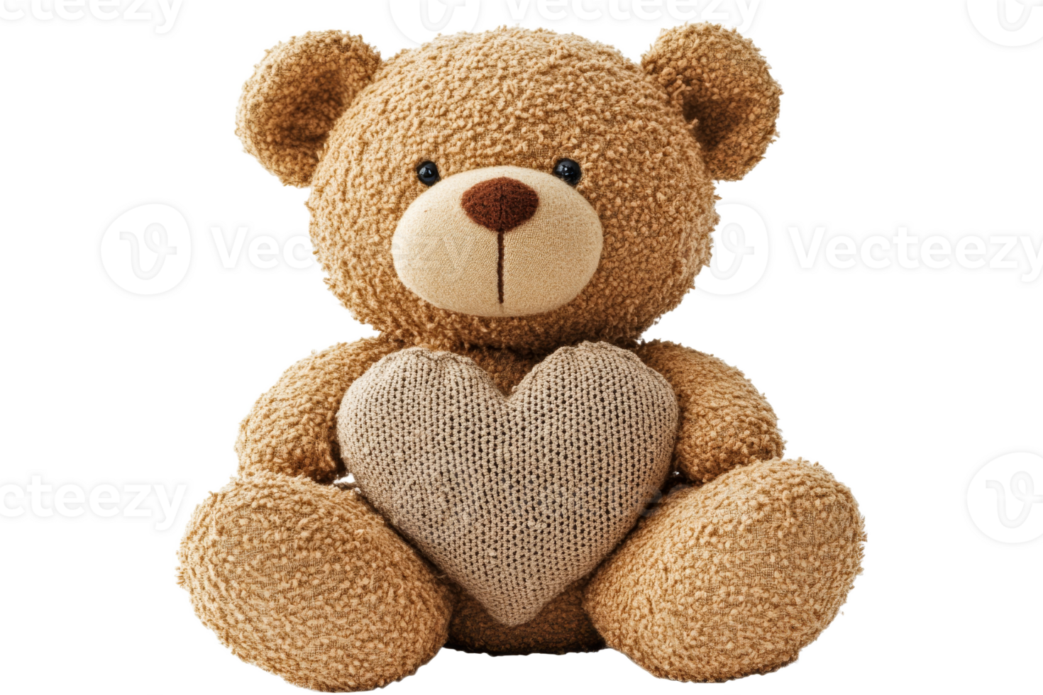 Teddy bear with heart shaped pillow sitting on ground png