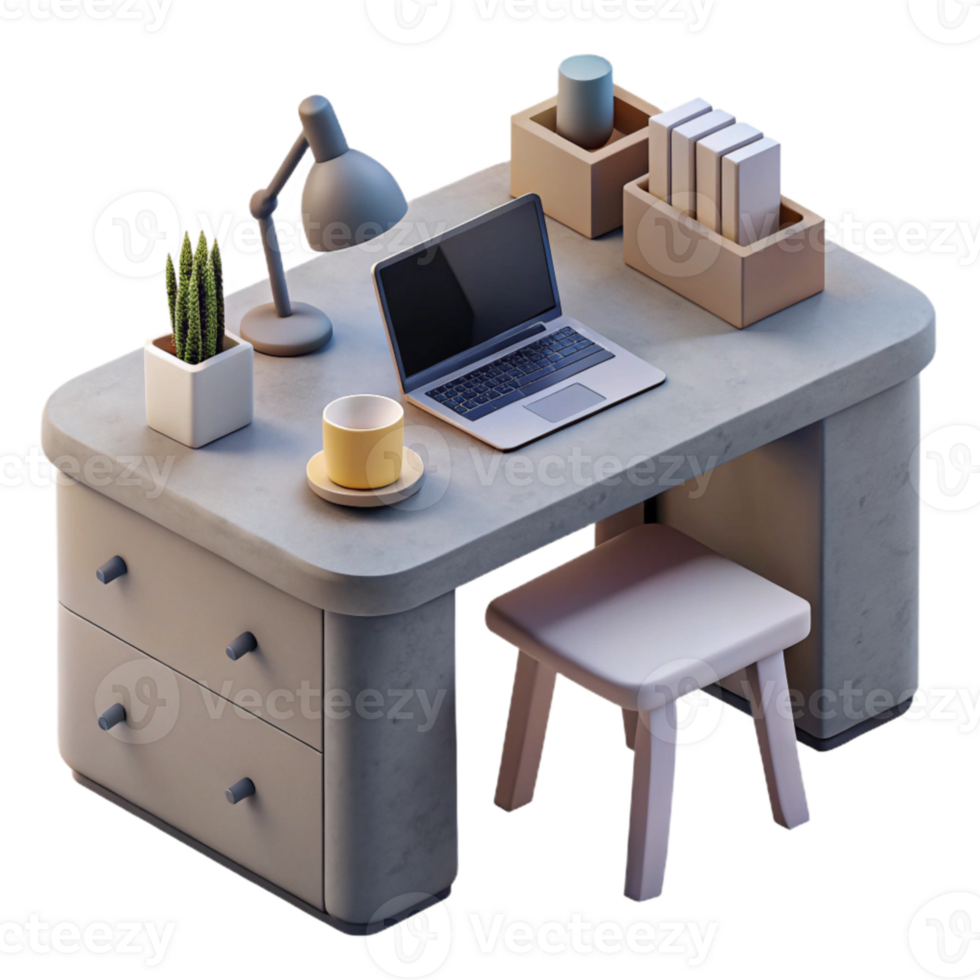 impressive rustic Minimalist Desk Setup Gray Isolated detailed png