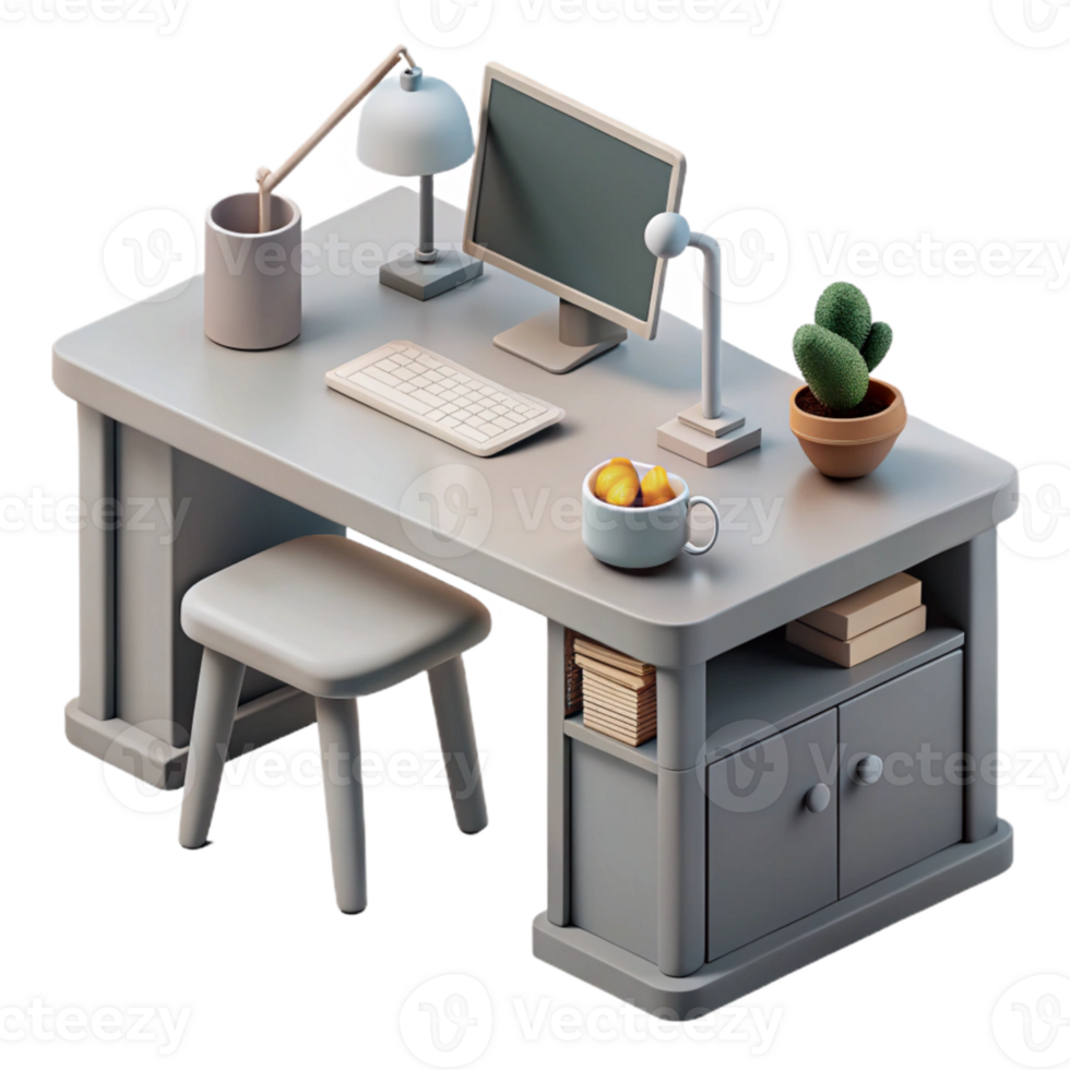 vibrant artistic Minimalist Desk Setup Gray Isolated exclusive png