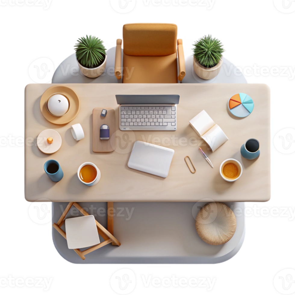 stunning creative Minimalist Desk Setup Top View Transparent Element premium png