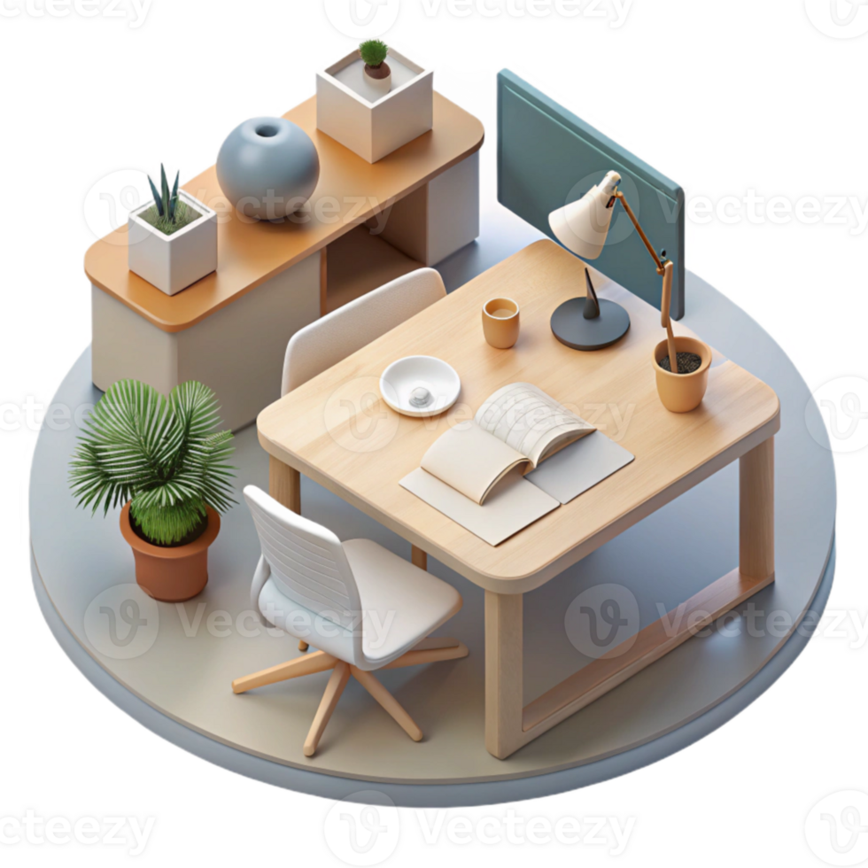 beautiful creative Minimalist Desk Setup Top View Transparent Element premium png