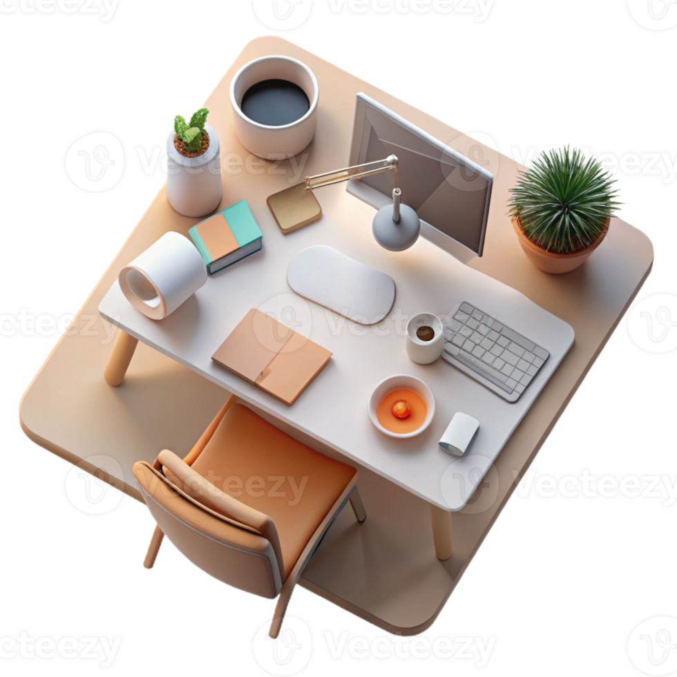 wonderful traditional Minimalist Desk Setup Top View Transparent Element exclusive png