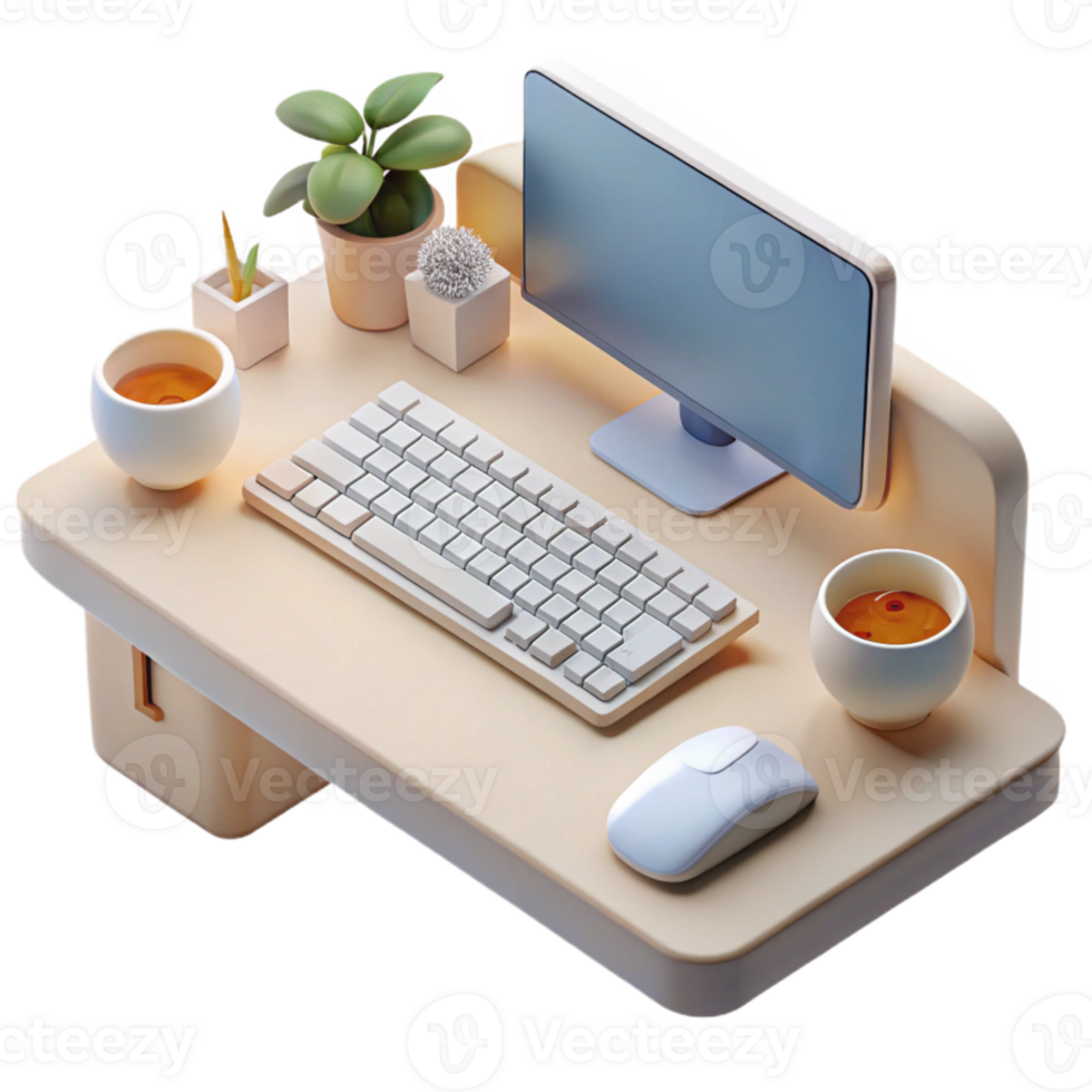 magnificent creative Minimalist Desk Setup with White Keyboard Cutout original png