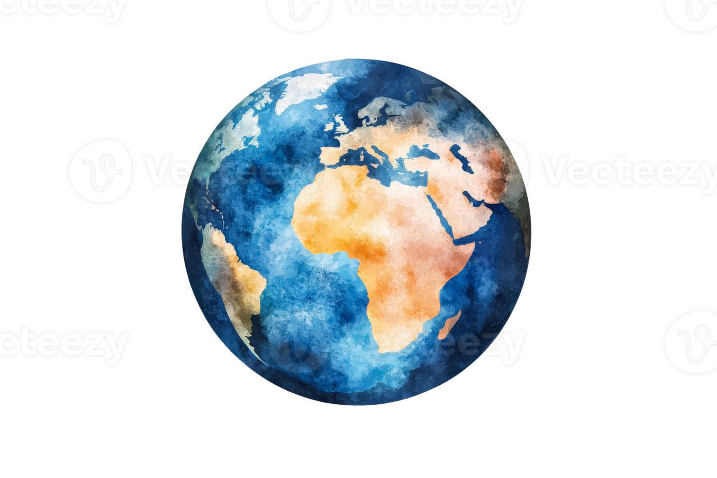 Vibrant watercolor depiction of the Earth with continents png