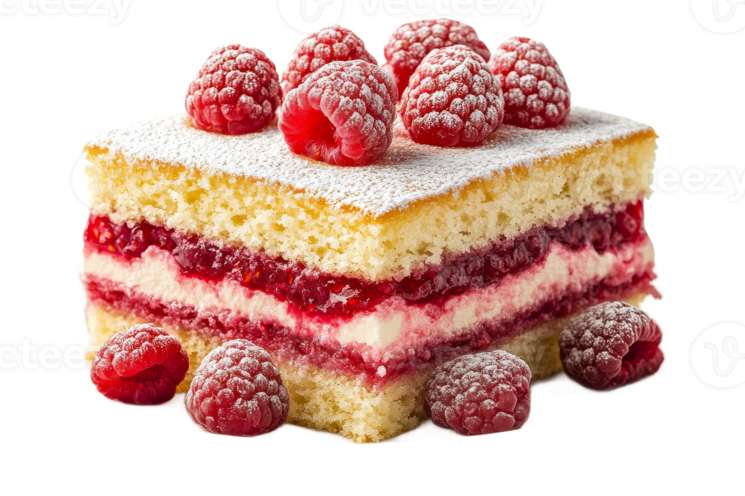 Delicious raspberry layer cake with cream and berries png