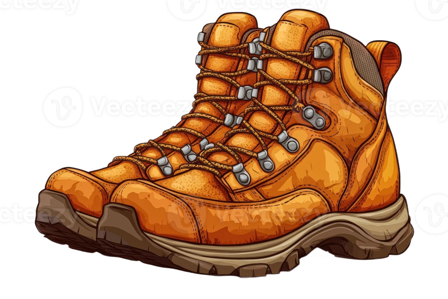 Stylish hiking boots with vibrant orange color and details png