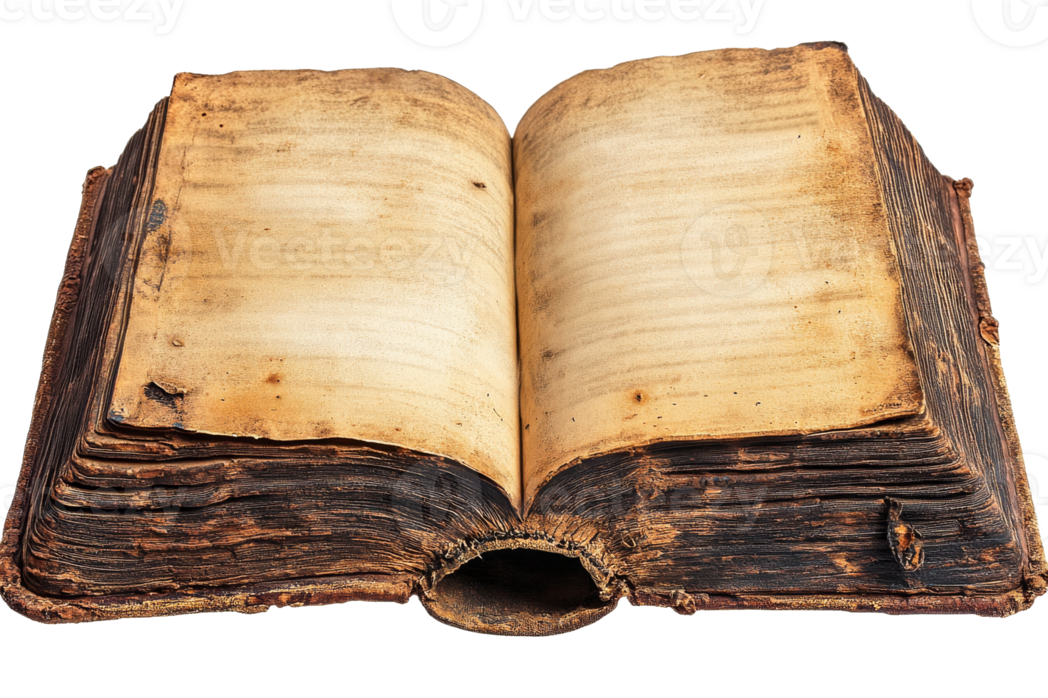 Old worn book with yellow pages and leather cover png