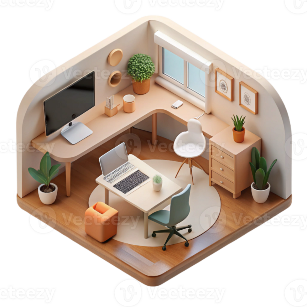 vibrant rustic Minimalist Home Office Setup Top View Cutout authentic png