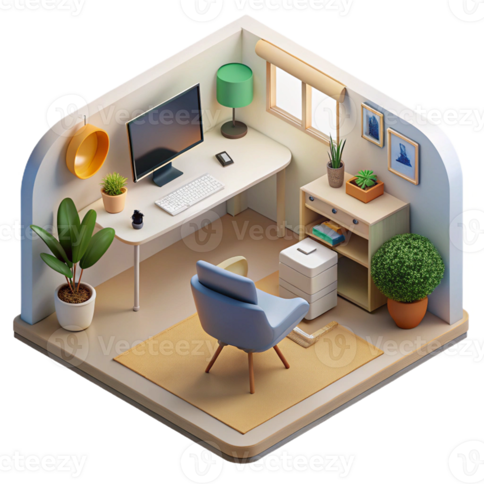 serene artistic Minimalist Home Office Setup Top View Cutout professional png