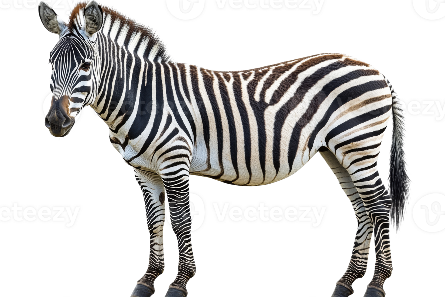 Zebra standing on a transparent background in natural pose png