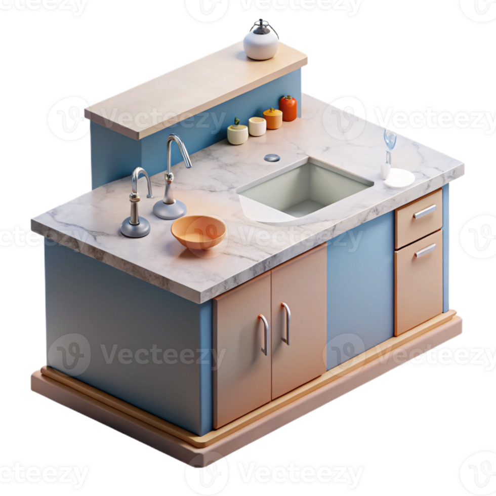 wonderful modern Minimalist Kitchen Counter Top View Isolated premium png