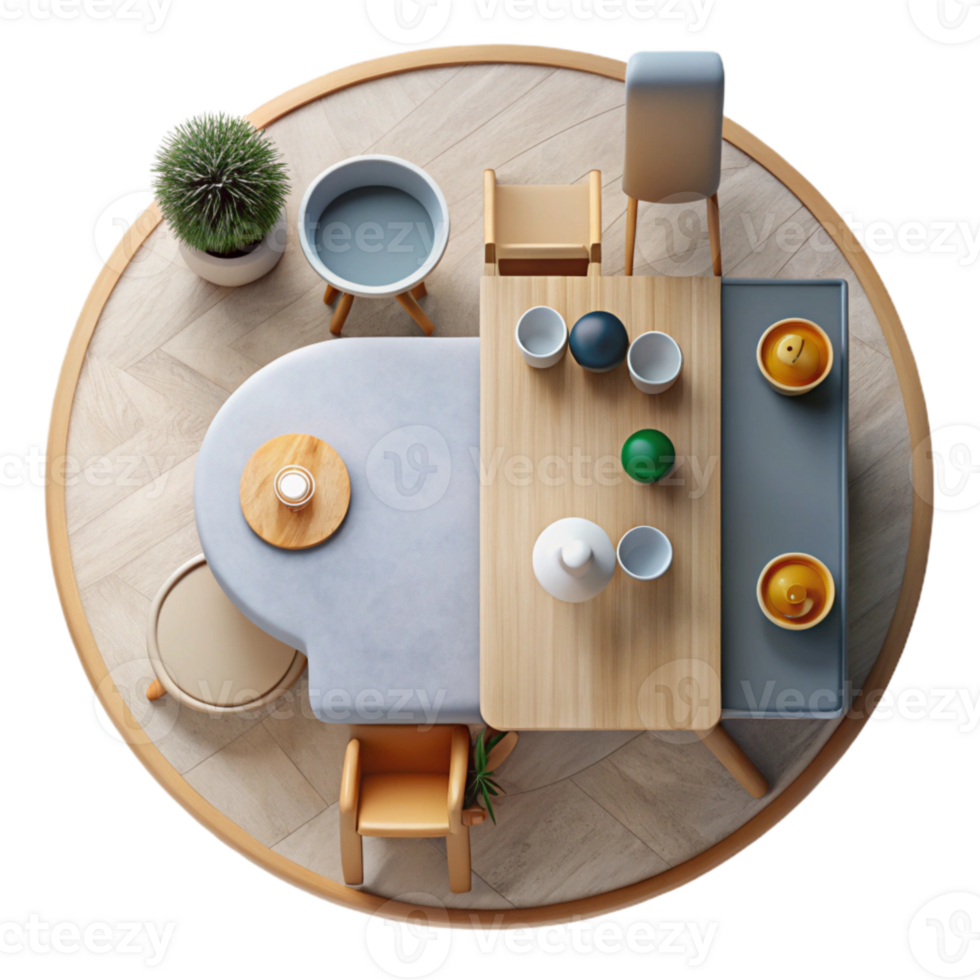 serene rustic Minimalist Kitchen Table Top View Cutout exclusive png