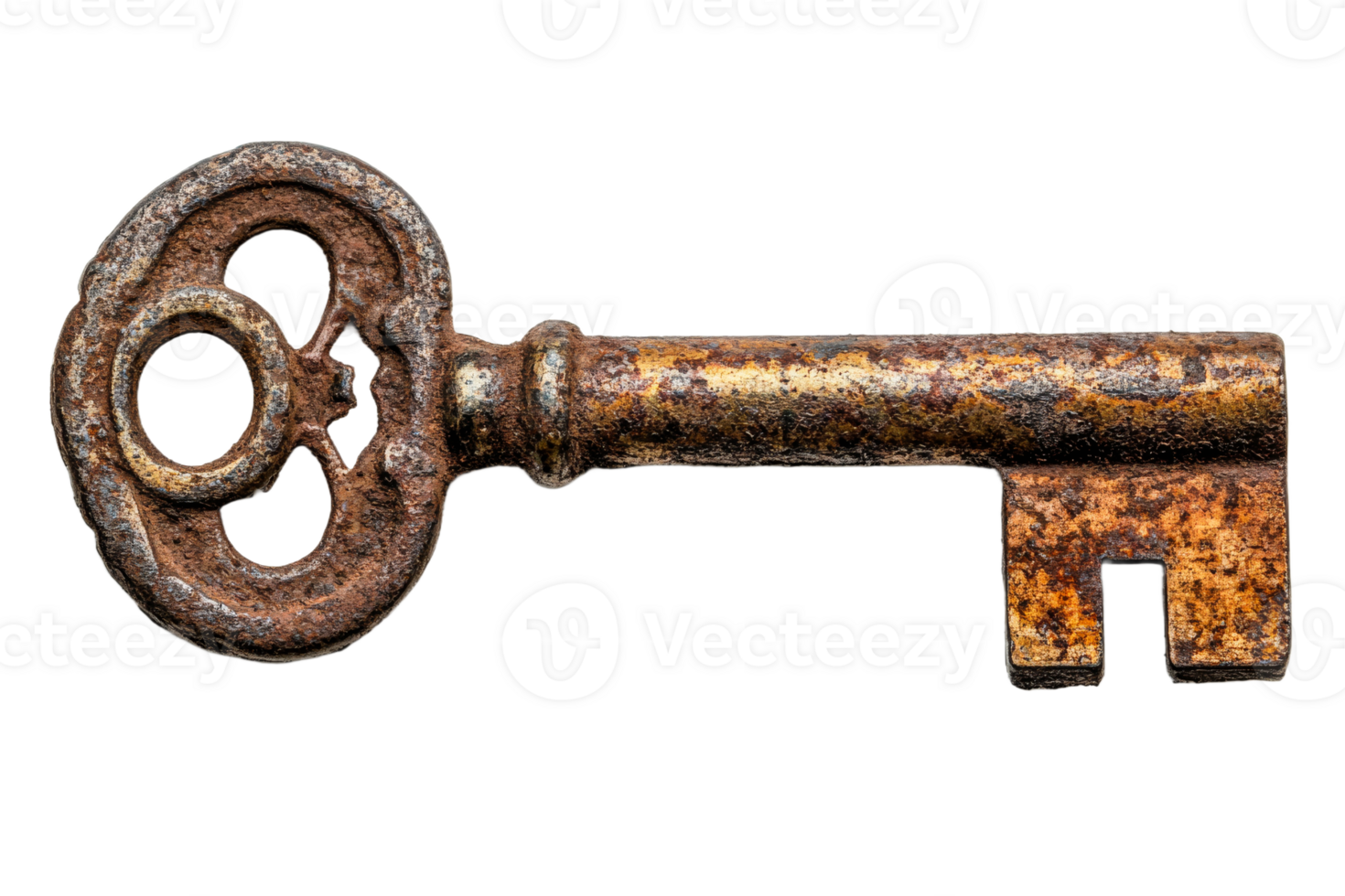 Intricate old rusty key on clear background png