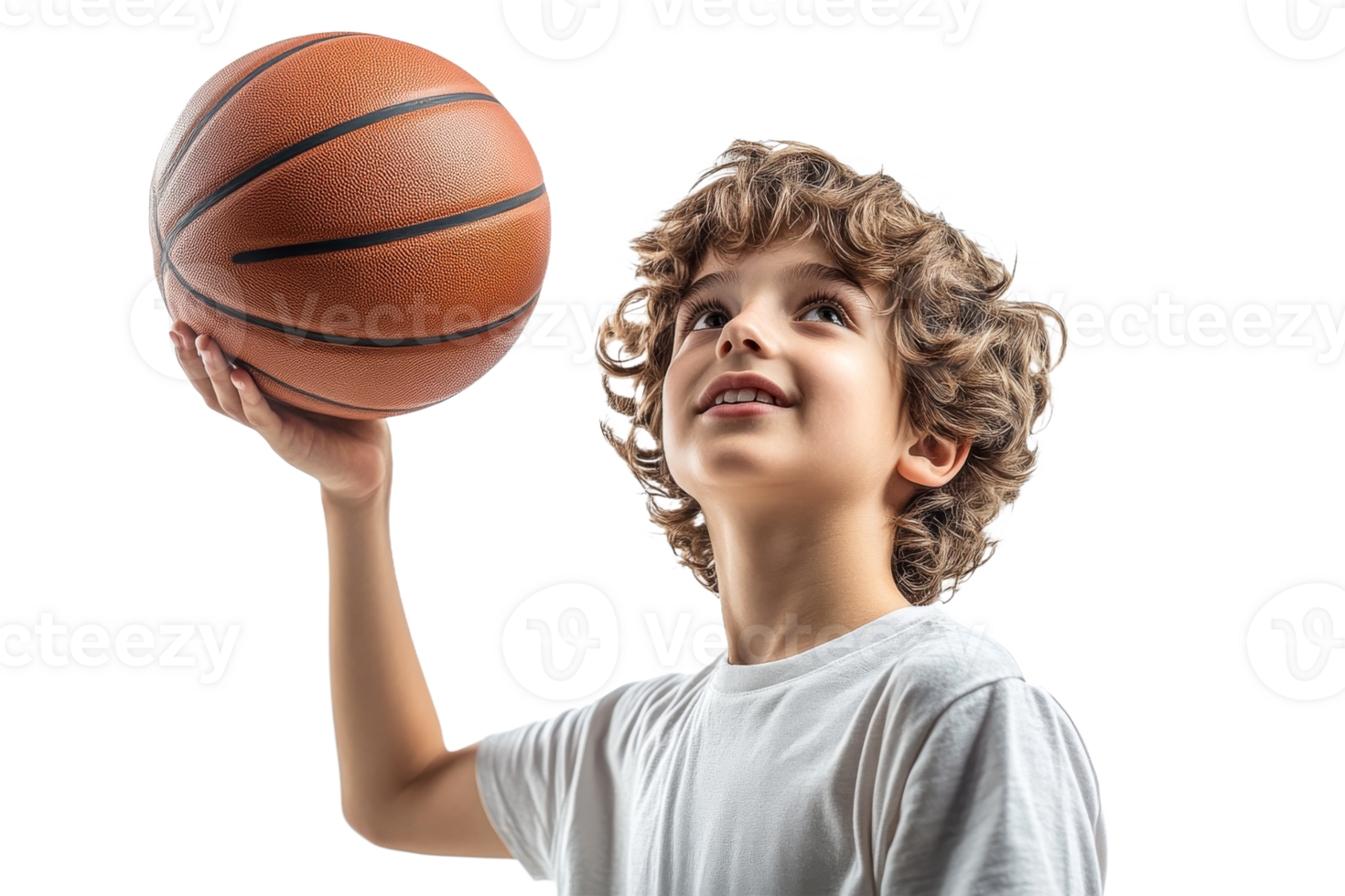 Young boy holding basketball with a joyful expression png