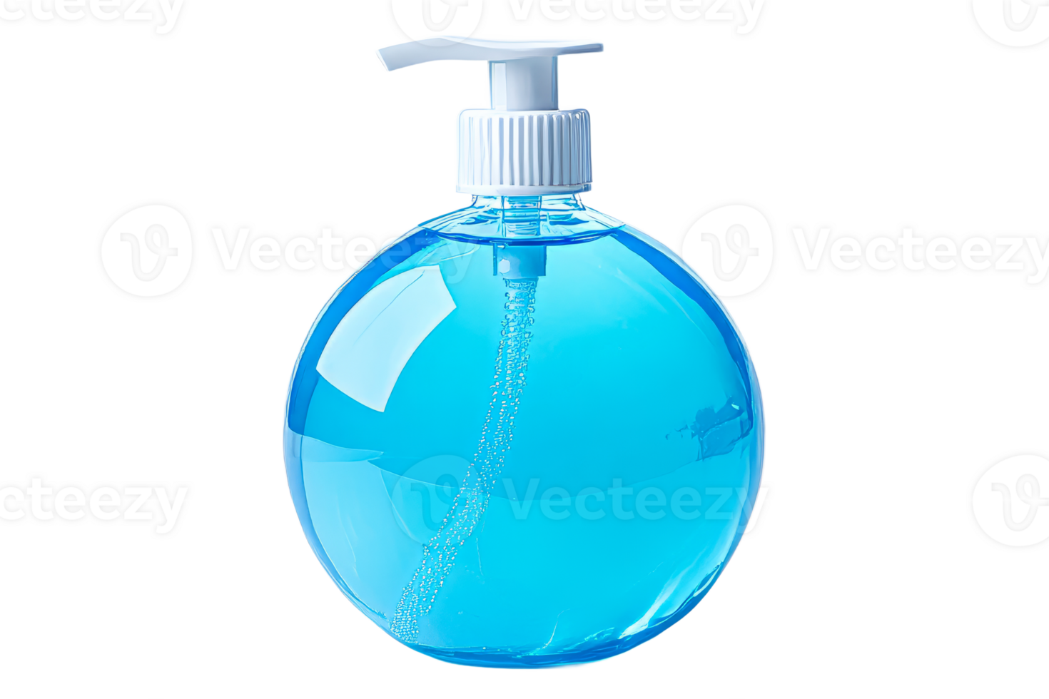 Clear blue soap dispenser with pump for hand washing png