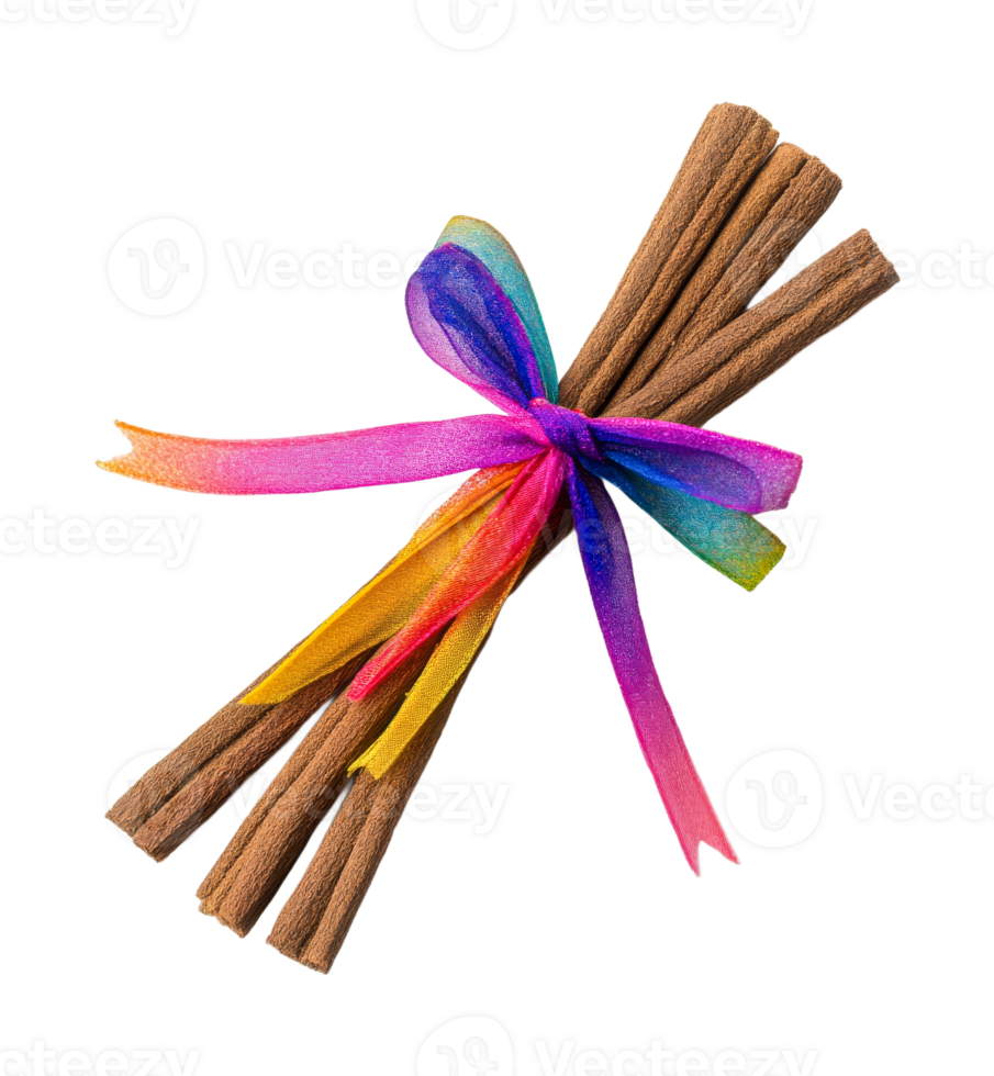 Colorful ribbon tied around a bundle of cinnamon sticks png