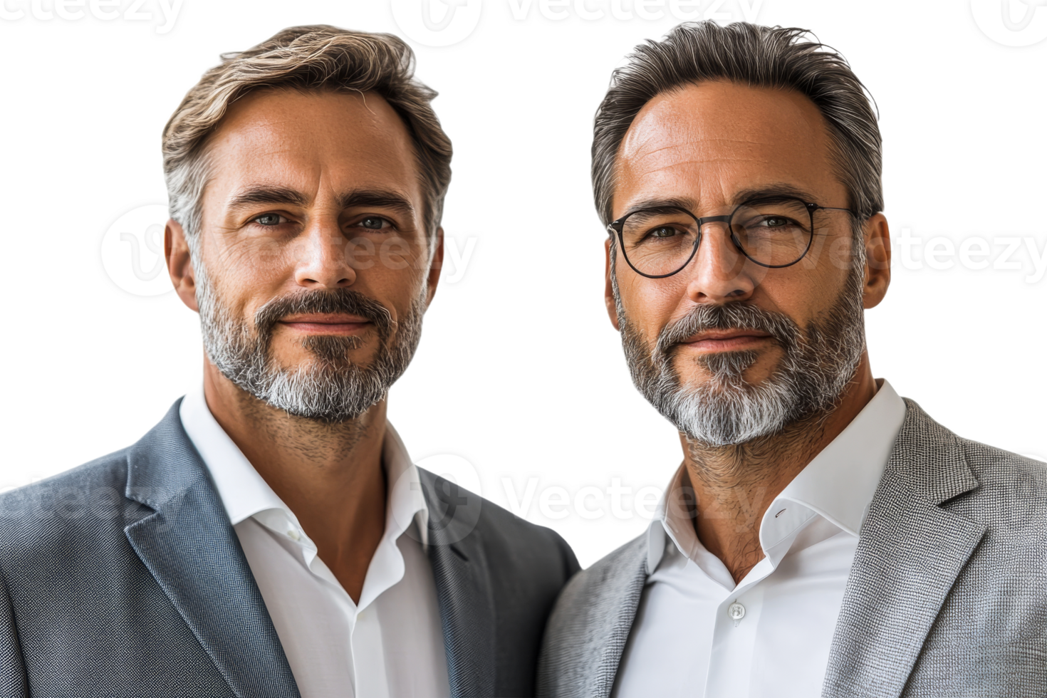 Two men in suits with stylish beards on clear background png