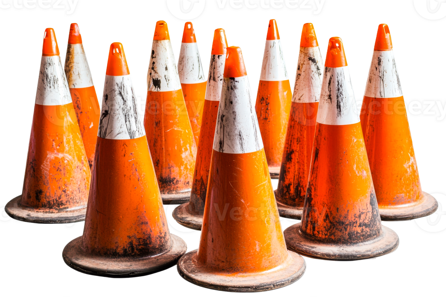 Group of orange traffic cones on transparent background png