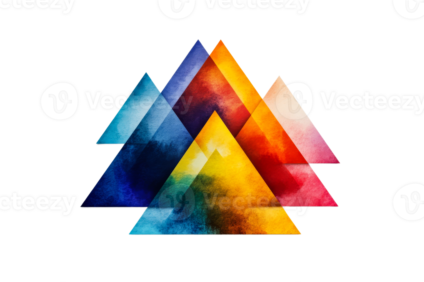 Colorful geometric triangles arranged in layered composition png