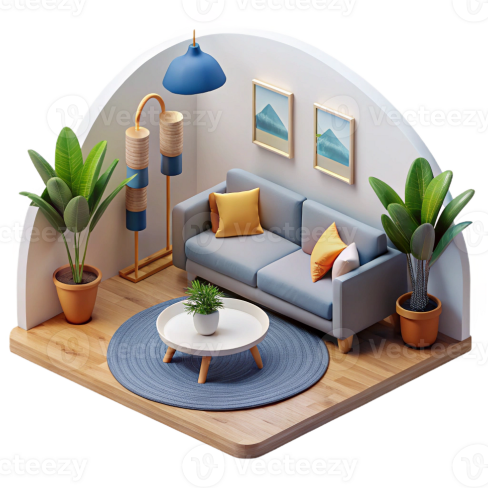 vibrant modern Minimalist Living Room Interior Isolated png