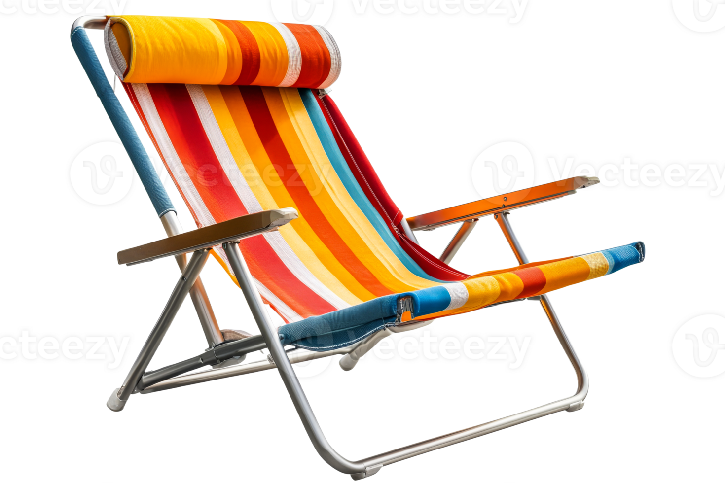 Relaxing beach chair with vibrant stripes for outdoor use png